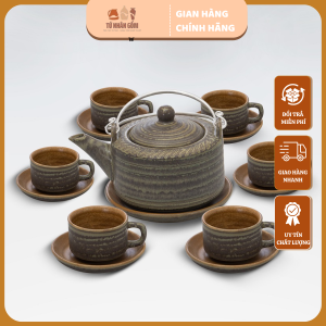 Bộ ấm chén ba gốm rêu