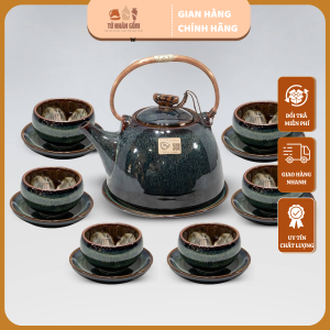 Bộ ấm chén đồng đúc ghi hoa